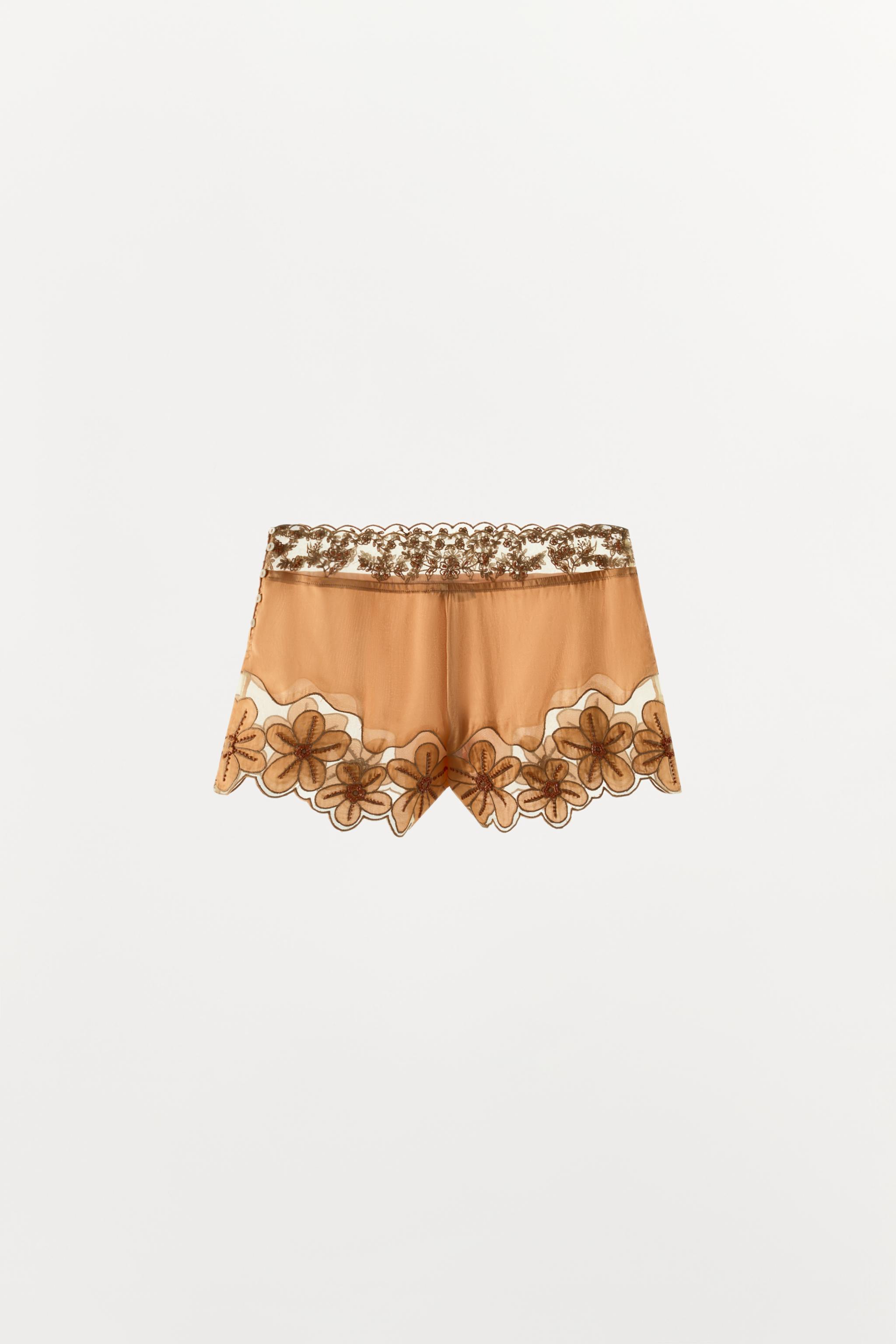 BEADED FLORAL EMBROIDERED SHORTS